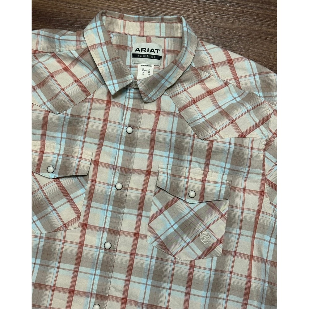 Ariat Horton Retro Pearl Snap Fitted Western Plaid SS Shirt Tan Men's Sz XL